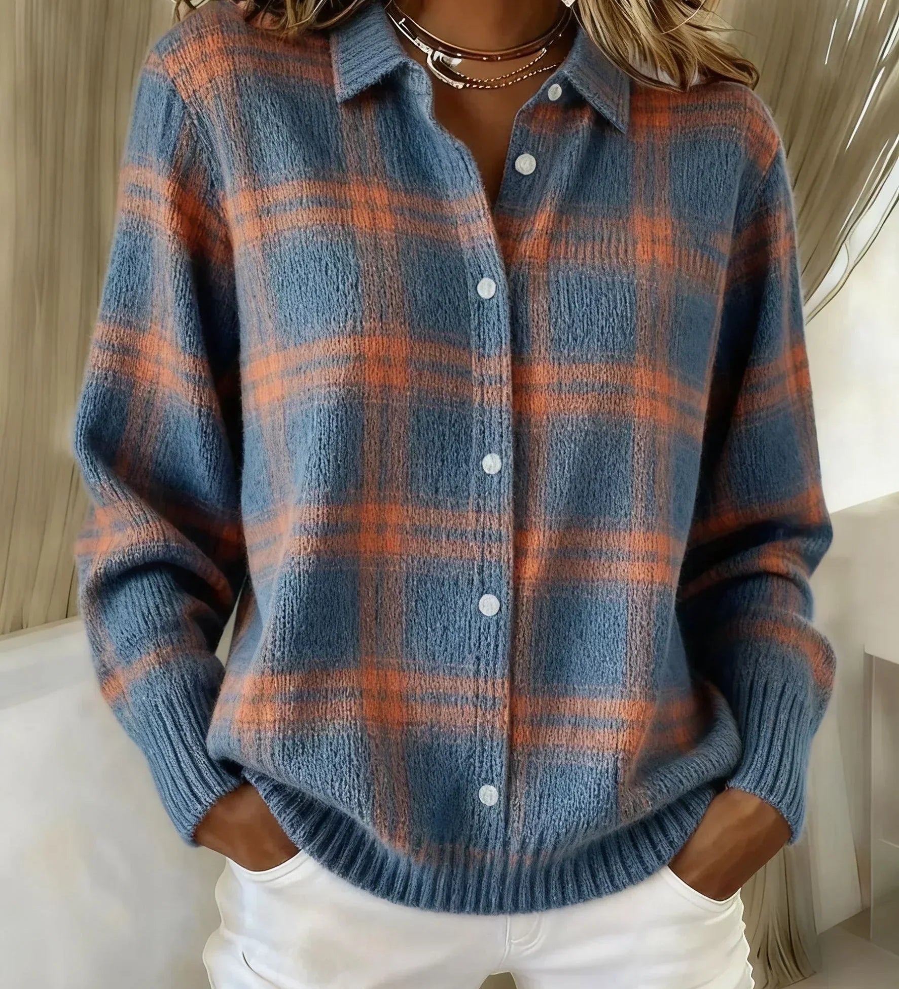 Anna - Retro svetr z ručně vyráběné vlny s kontrastem