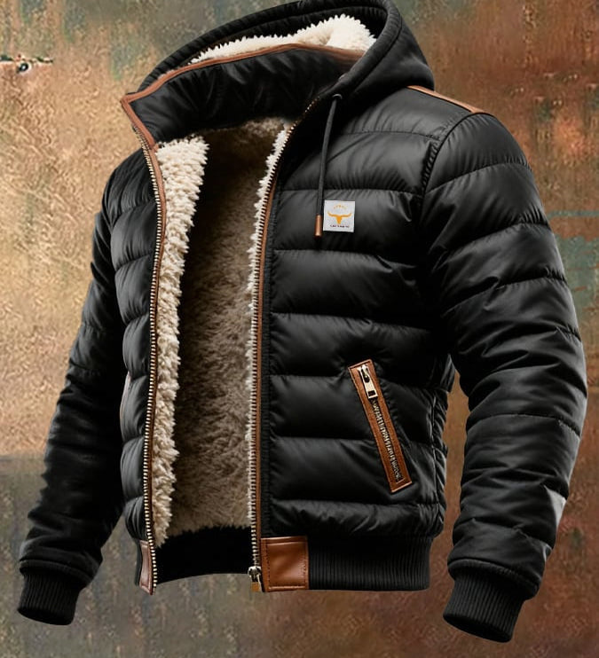 Josef - Černá prošívaná zimní bunda Sherpa