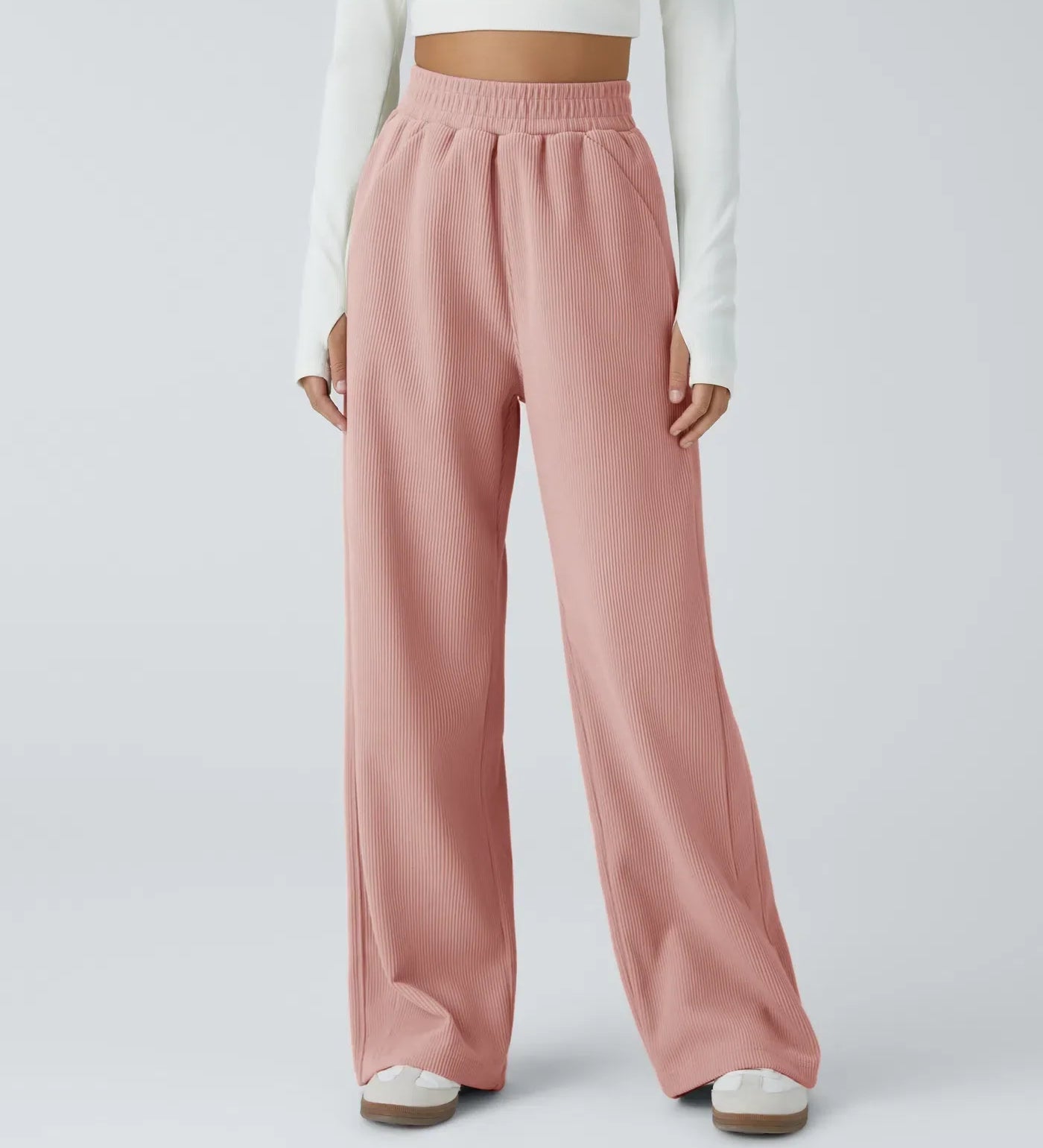 Zuzana | Ležérní rovné kalhoty z manšestru s vysokým pasem a kapsami