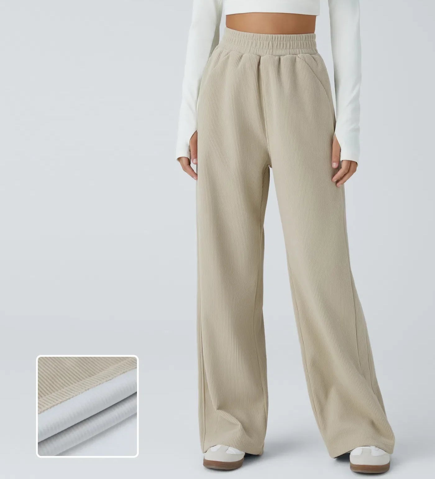 Zuzana | Ležérní rovné kalhoty z manšestru s vysokým pasem a kapsami