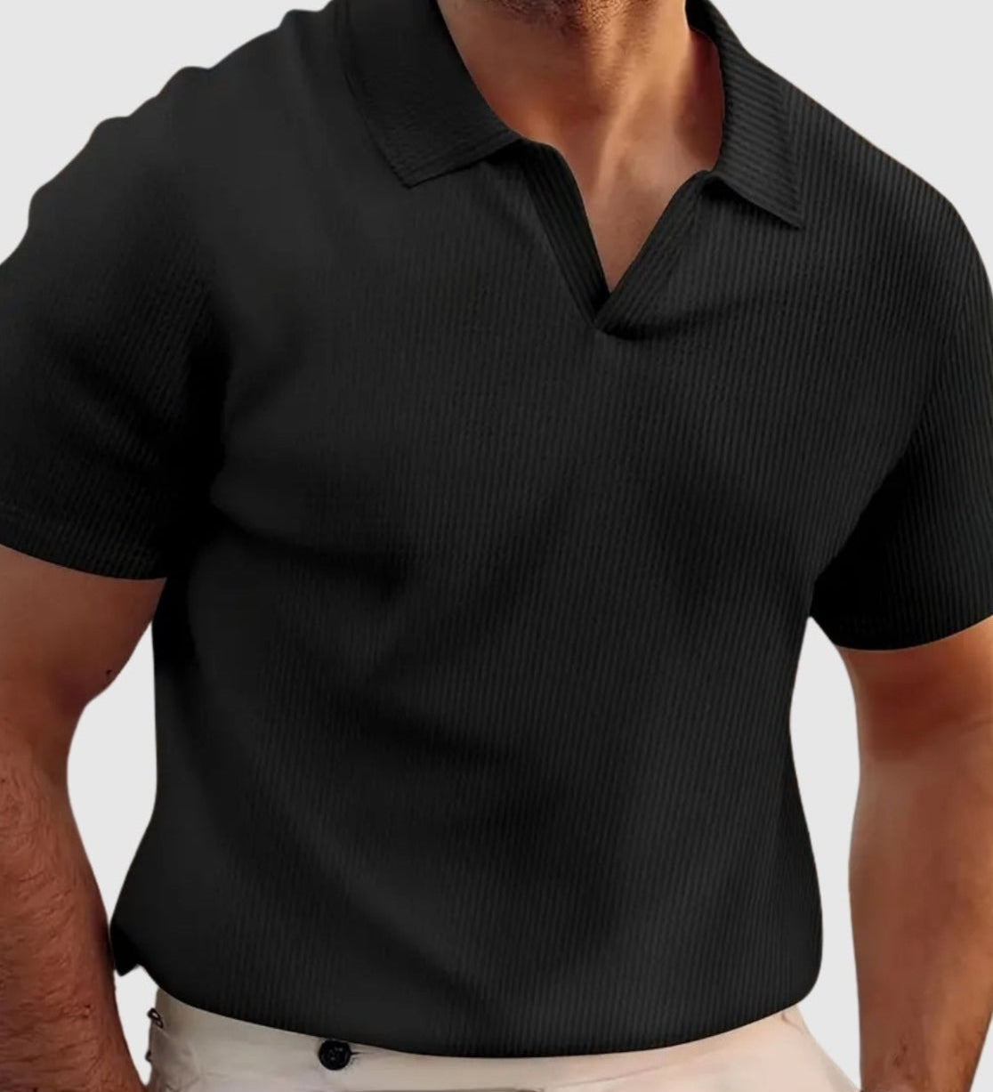 René | Žebrované tričko s výstřihem do V