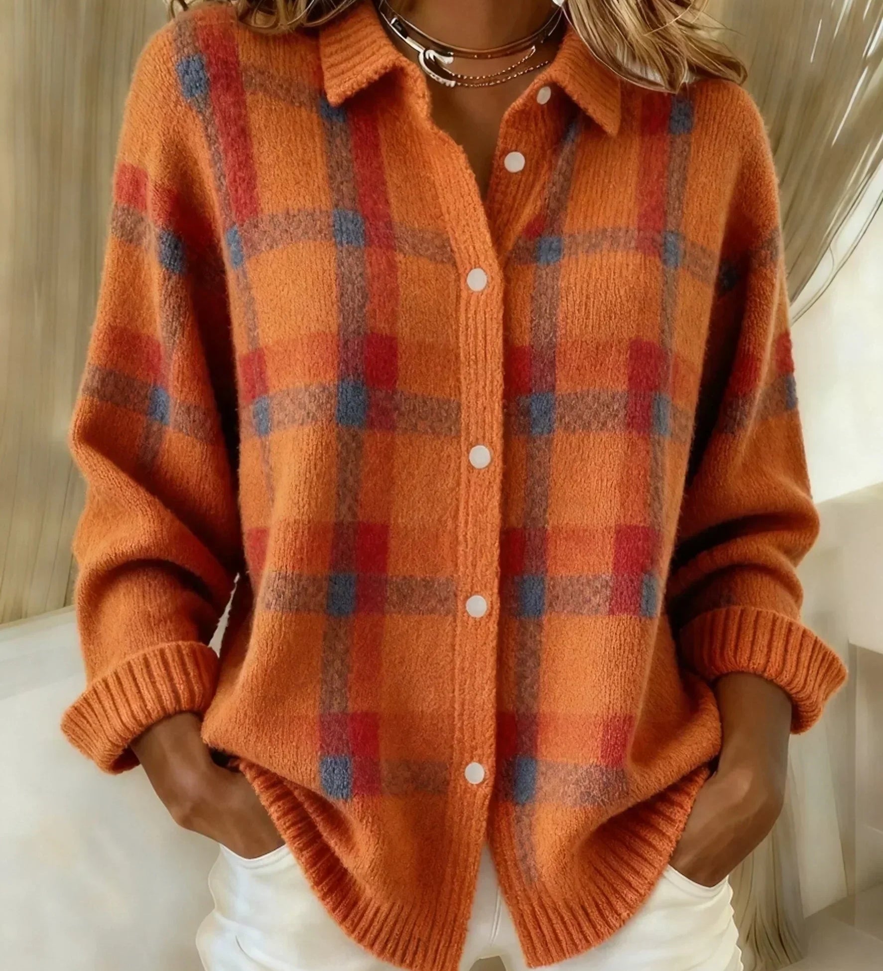 Anna - Retro svetr z ručně vyráběné vlny s kontrastem