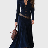 Pavla – Elegantní dlouhé šaty s knoflíky a zvýrazněným pasem